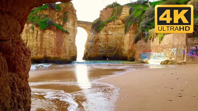 Morning beach walk in Lagos, Portugal (sunrise) – (4K) HDR (Algarve)