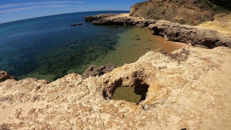 Portugal Algarve Albufeira – Walking from Oura Beach to Fishermans Beach, by the rocks. (no edition)