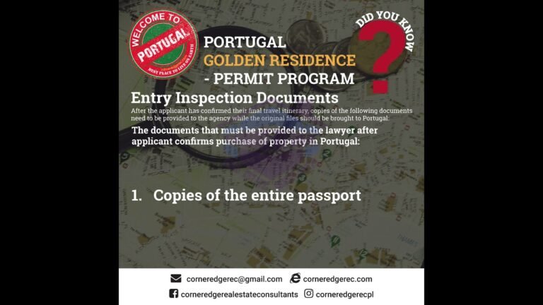 Portuguese Golden Residence Permit Program PGRPP 6  Process Entry Inspection Documents