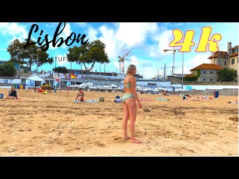 Lisbon Beach walking tour Portugal September 2021 4K