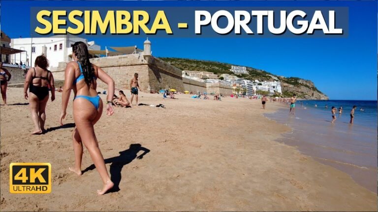 4K Beach Walking Tour – Sesimbra Beach Walk,  Portugal 2021