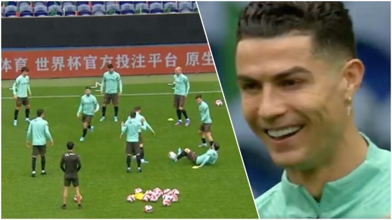 Portugal one-touch rondo game in training for North Macedonia