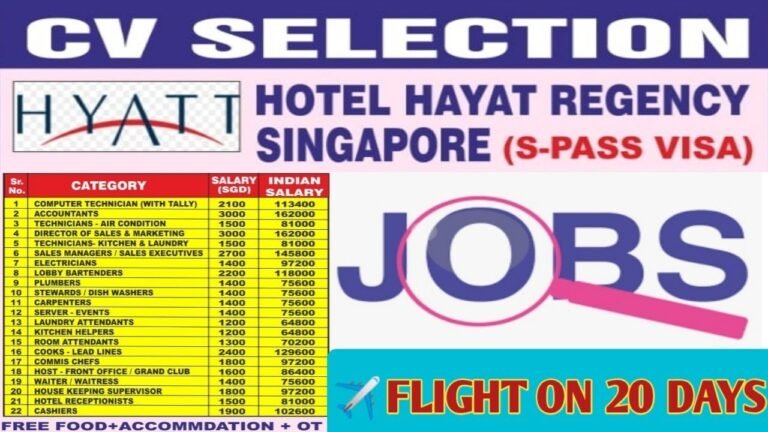 Singapore Work Permits Visa | job in Singapore for Indians | Hotel hayat residency singapore
