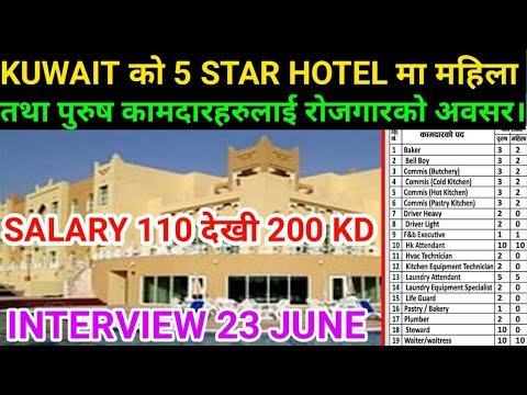 Kuwait Hotel Job Vacancy 2022 || kuwait vacancy in nepal 2022 || kuwait demand for nepali 2022 ||🇳🇵