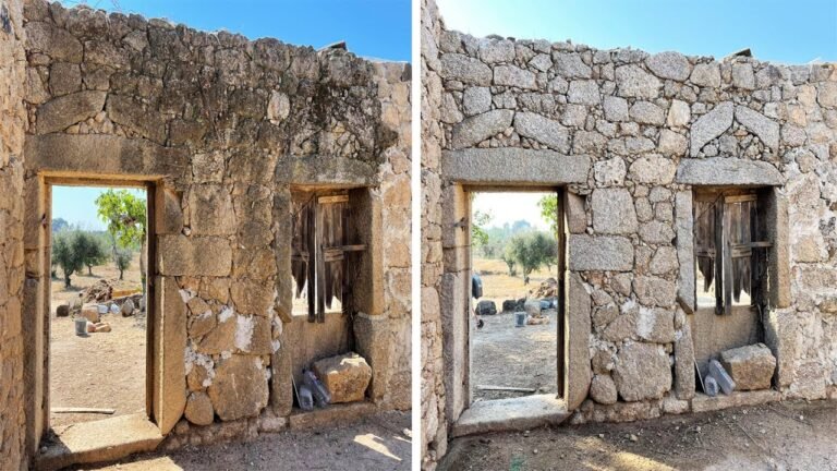 Pressure Washing An Abandoned Stone House