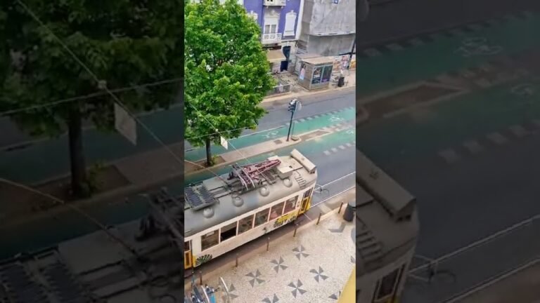 Tram 28 from an apartment window in Lisbon, Portugal