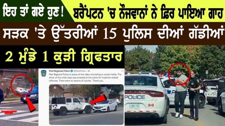 Brampton 'ਚ ਨੌਜਵਾਨਾਂ ਨੇ ਫ਼ਿਰ ਪਾਇਆ ਗਾਹ, ਪਿੱਛੇ ਲਗਿਆਂ 15 ਕਾਰਾਂ, 2 ਮੁੰਡੇ 1 ਕੁੜੀ ਕਾਬੂ, ਦੇਖੋ Viral Video